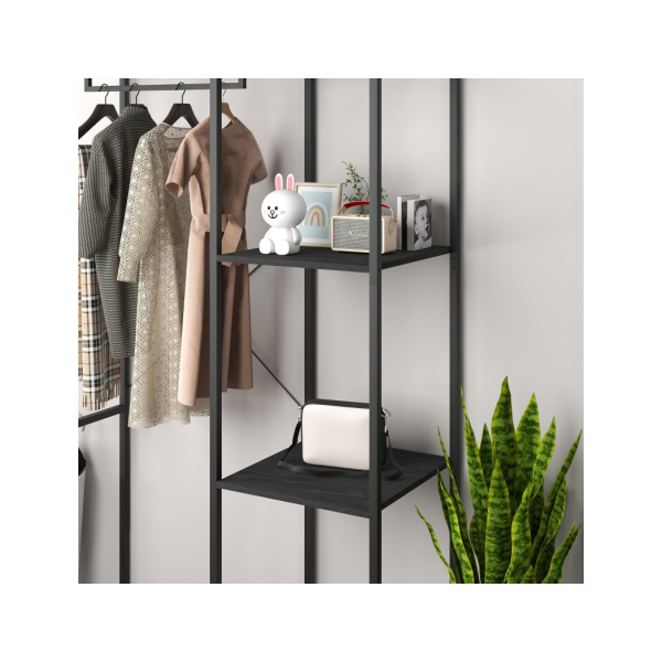 HOMCOM Coat Rack Stand with Hanging Rail and Storage Shelves for Hallway Black - Image 8