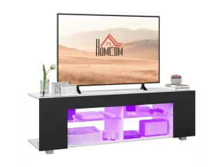 HOMCOM TV Stand 145cm TV Unit with Glass Shelves RGB LED Light for 60"TV Black