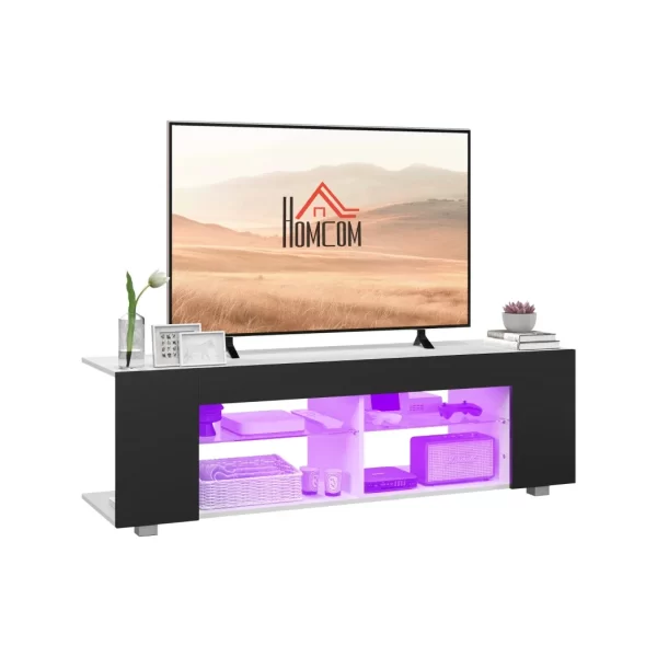 HOMCOM TV Stand 145cm TV Unit with Glass Shelves RGB LED Light for 60"TV Black