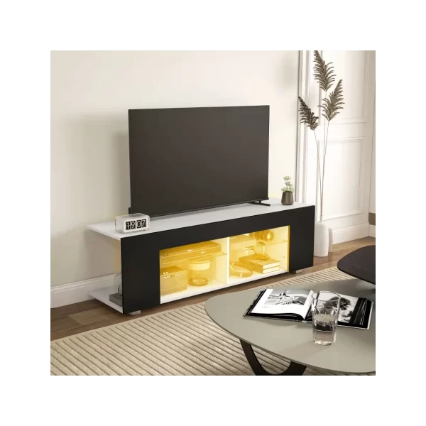HOMCOM TV Stand 145cm TV Unit with Glass Shelves RGB LED Light for 60"TV Black - Image 2