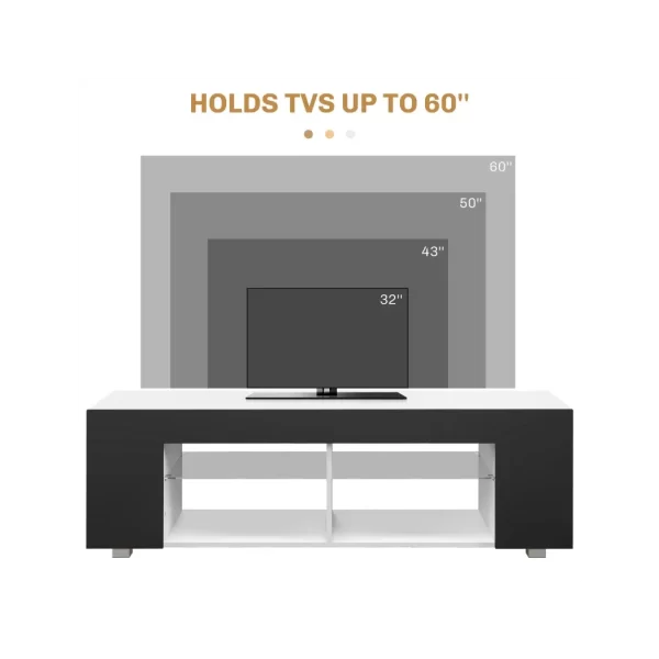 HOMCOM TV Stand 145cm TV Unit with Glass Shelves RGB LED Light for 60"TV Black - Image 5