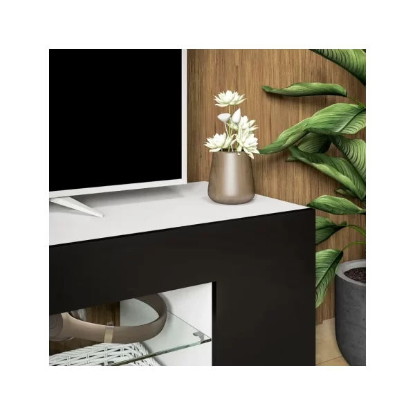 HOMCOM TV Stand 145cm TV Unit with Glass Shelves RGB LED Light for 60"TV Black - Image 8