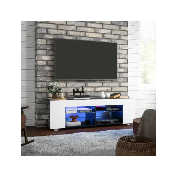 HOMCOM TV Stand 145cm TV Unit with Glass Shelves RGB LED Light for 60"TV White - Image 2
