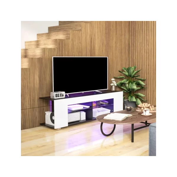 HOMCOM TV Stand 145cm TV Unit with Glass Shelves RGB LED Light for 60"TV White - Image 7