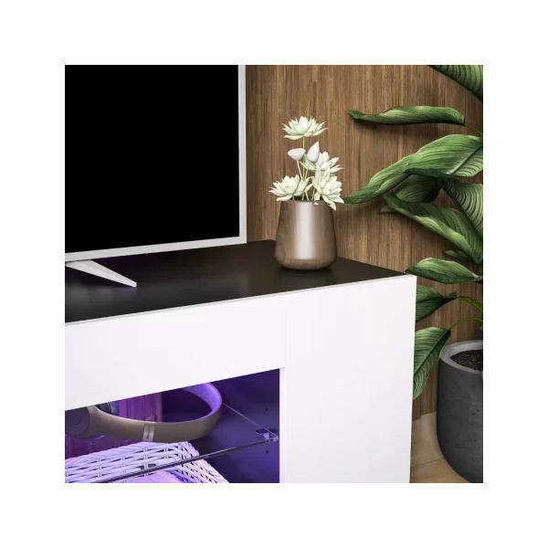 HOMCOM TV Stand 145cm TV Unit with Glass Shelves RGB LED Light for 60"TV White - Image 8