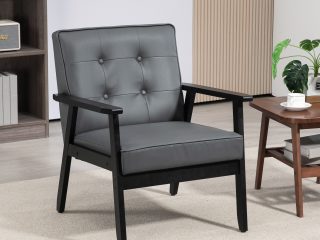 HOMCOM Accent Chair PU Leather Armchair with Armrests for Living Room Grey