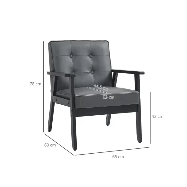 HOMCOM Accent Chair PU Leather Armchair with Armrests for Living Room Grey - Image 2