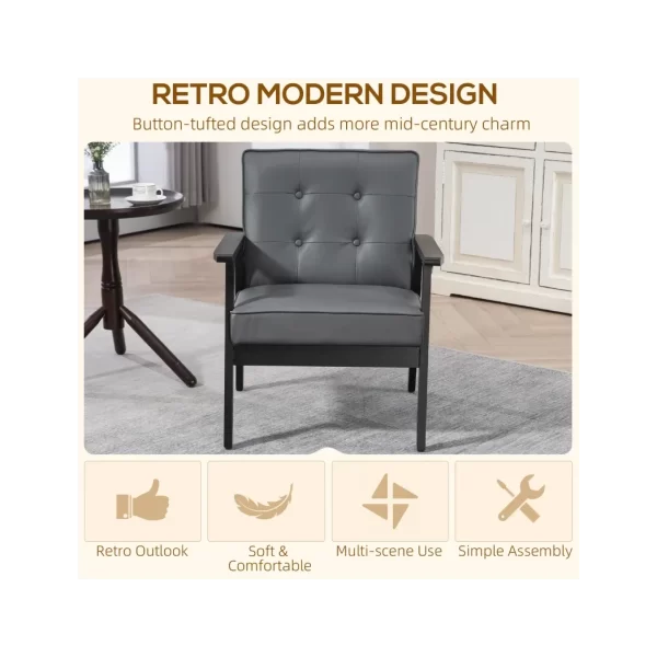 HOMCOM Accent Chair PU Leather Armchair with Armrests for Living Room Grey - Image 3