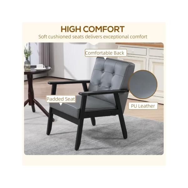HOMCOM Accent Chair PU Leather Armchair with Armrests for Living Room Grey - Image 4