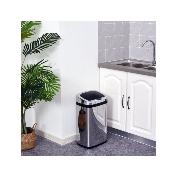 HOMCOM 30L Automatic Kitchen Bin with Lid and Infrared Motion Sensor Silver - Image 2