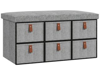 HOMCOM Shoe Bench with Cushioned Seat, 6 Fabric Drawers for Entryway Hallway
