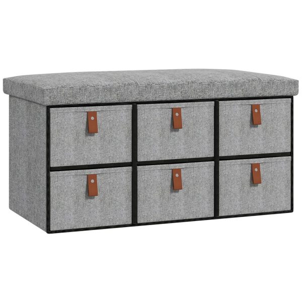 HOMCOM Shoe Bench with Cushioned Seat, 6 Fabric Drawers for Entryway Hallway