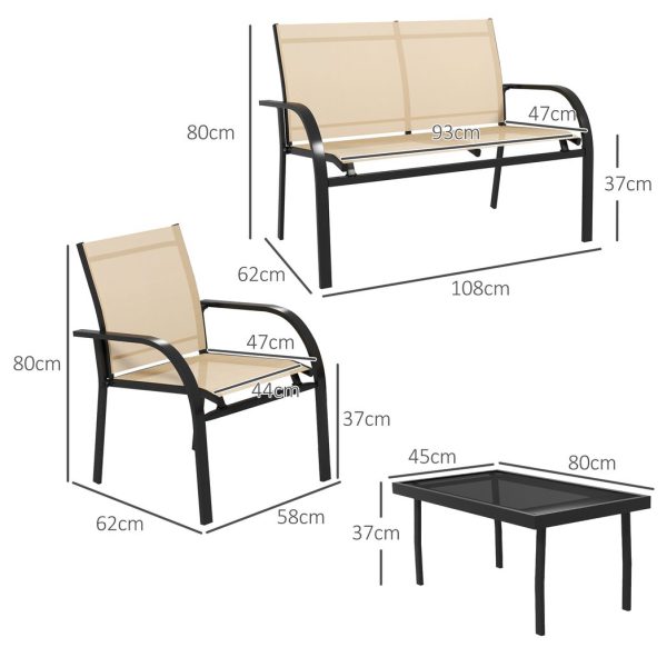 Outsunny 4pcs Patio Furniture Set Garden Sofa Glass Top Coffee Table Beige - Image 5