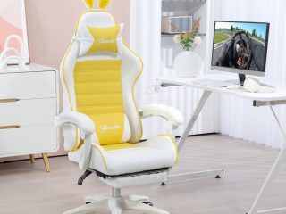 Vinsetto Racing Style Gaming Chair with Footrest Removable Rabbit Ears, Yellow