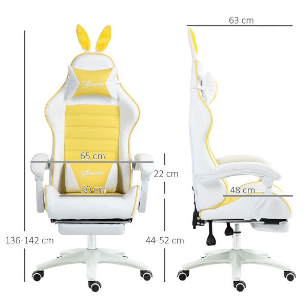 Vinsetto Racing Style Gaming Chair with Footrest Removable Rabbit Ears, Yellow - Image 2