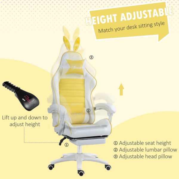 Vinsetto Racing Style Gaming Chair with Footrest Removable Rabbit Ears, Yellow - Image 3