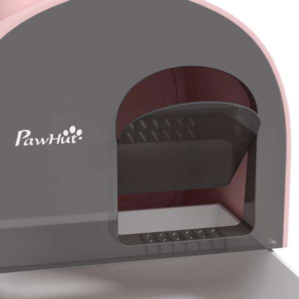 PawHut Cat Litter Box Kitten Litter Tray w/ Lid, Scoop, Filter, Flap Door, Pink - Image 6
