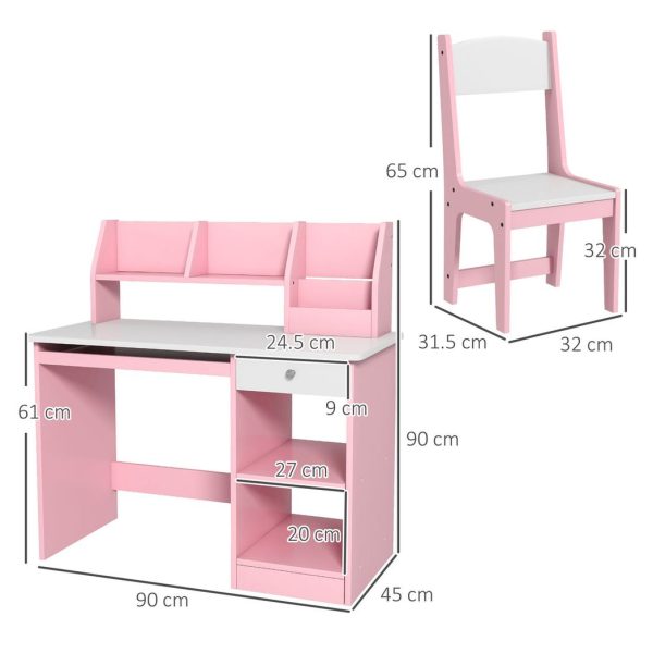 ZONEKIZ Kids Desk and Chair Set with Storage for 5-8 Years, Pink - Image 3