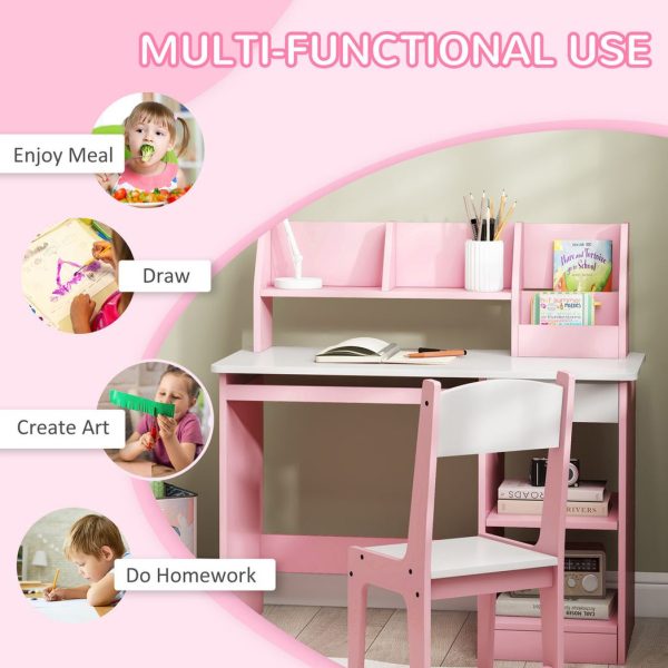 ZONEKIZ Kids Desk and Chair Set with Storage for 5-8 Years, Pink - Image 5