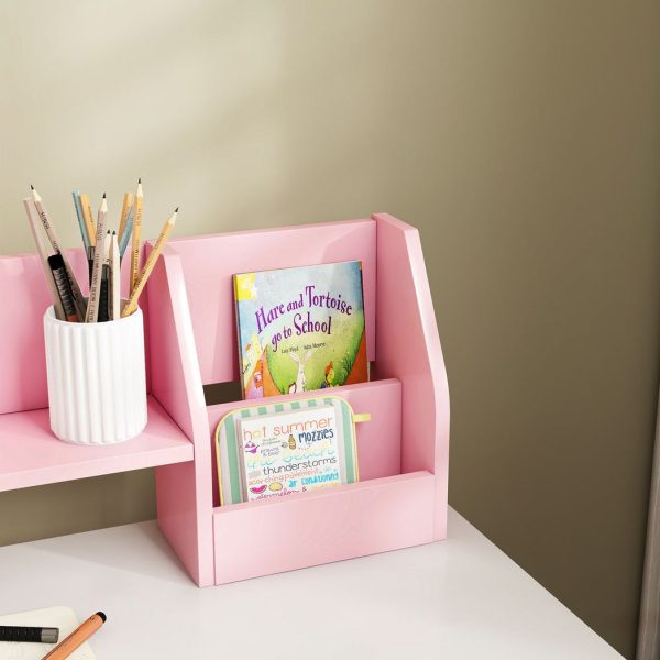 ZONEKIZ Kids Desk and Chair Set with Storage for 5-8 Years, Pink - Image 8