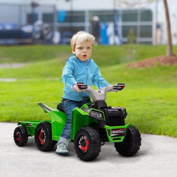 HOMCOM Electric Quad Bike, 6V Kids Ride-On ATV with Back Trailer - Green - Image 2