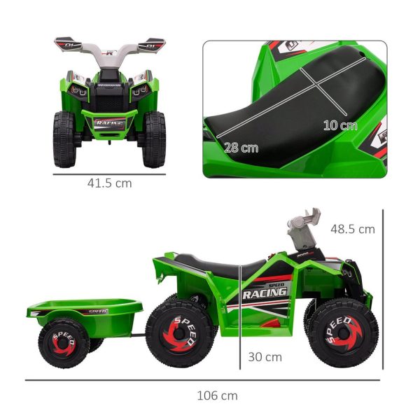 HOMCOM Electric Quad Bike, 6V Kids Ride-On ATV with Back Trailer - Green - Image 3