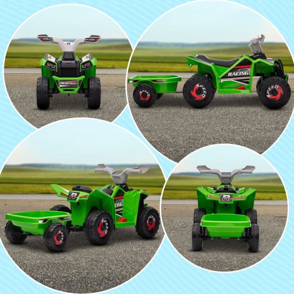 HOMCOM Electric Quad Bike, 6V Kids Ride-On ATV with Back Trailer - Green - Image 7