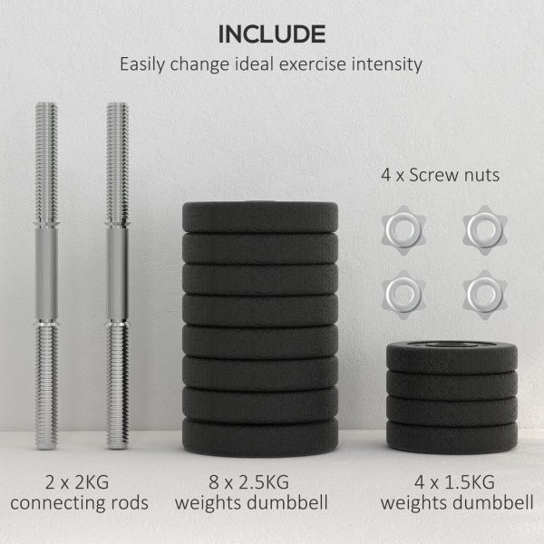 HOMCOM 30KG Adjustable Dumbbells Weight Set Hand Weight for Body Fitness - Image 6
