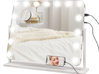 HOMCOM Hollywood Dimmable Lighted Makeup Mirror with Magnifier, USB Port