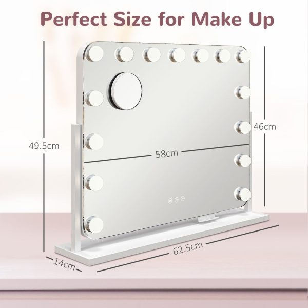 HOMCOM Hollywood Dimmable Lighted Makeup Mirror with Magnifier, USB Port - Image 3