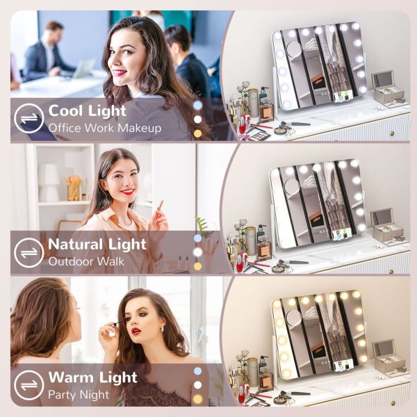 HOMCOM Hollywood Dimmable Lighted Makeup Mirror with Magnifier, USB Port - Image 6