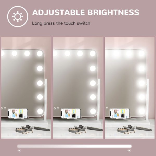 HOMCOM Hollywood Dimmable Lighted Makeup Mirror with Magnifier, USB Port - Image 7