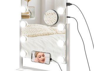 HOMCOM Hollywood Lighted Makeup Mirror with Magnifier, USB Port, Phone Holder