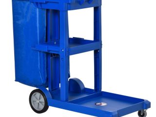 HOMCOM Cleaning Cart On Wheels, Housekeeping Trolley w/ 3 Tier Shelves, Blue