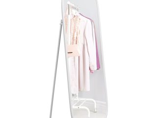 HOMCOM Oval Full Length Mirror with Metal Frame Hanging or Leaning White