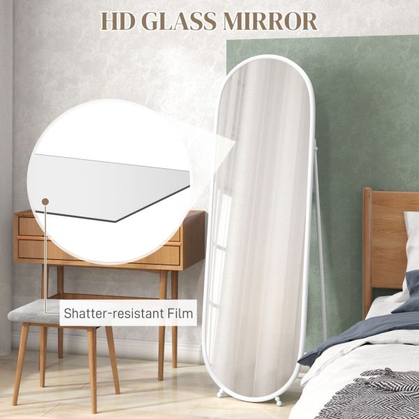 HOMCOM Oval Full Length Mirror with Metal Frame Hanging or Leaning White - Image 5