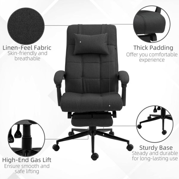 Vinsetto Office Chair with Adjustable Height, Wheels, Footrest, Black - Image 7