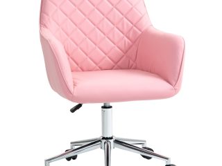 Vinsetto Home Office Chair Leather-Feel Fabric Swivel Chair with Armrests Pink