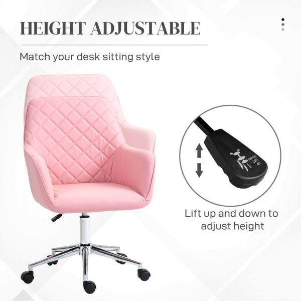 Vinsetto Home Office Chair Leather-Feel Fabric Swivel Chair with Armrests Pink - Image 4