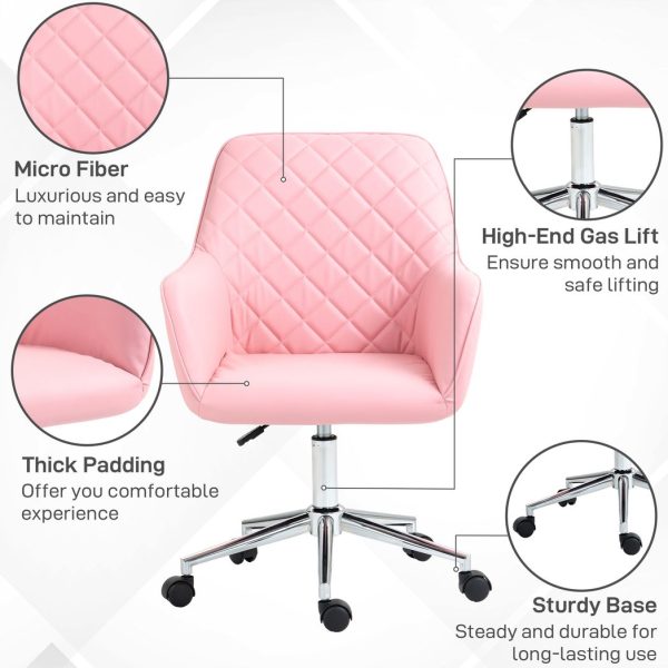Vinsetto Home Office Chair Leather-Feel Fabric Swivel Chair with Armrests Pink - Image 6