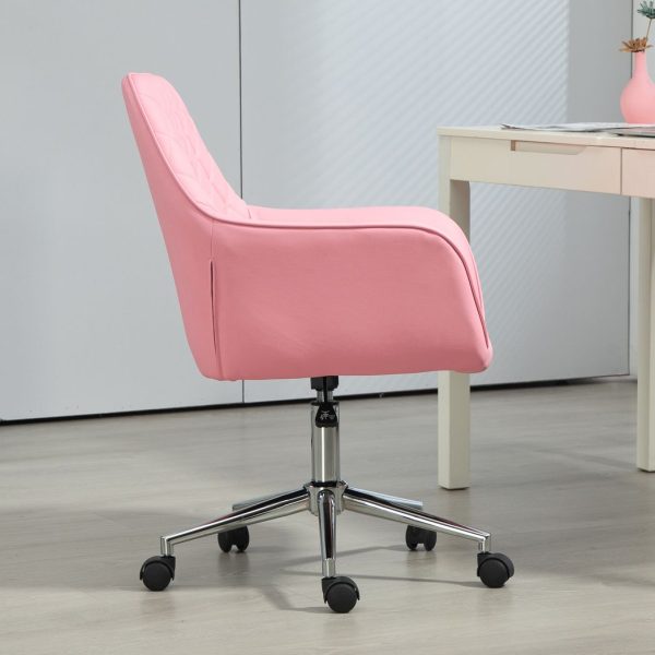 Vinsetto Home Office Chair Leather-Feel Fabric Swivel Chair with Armrests Pink - Image 8