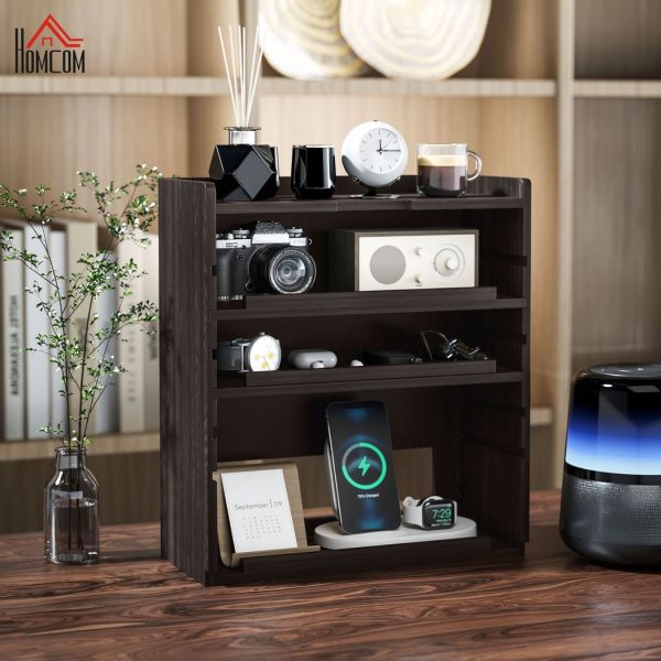 HOMCOM 4-Tier Desktop Organiser with Cable Management for Stationery Dark Brown - Image 2