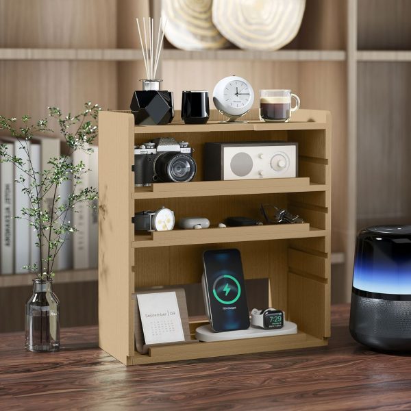HOMCOM 4-Tier Desktop Organiser with Cable Management for Stationery Oak Tone - Image 2
