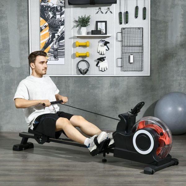 SPORTNOW Foldable Water Rowing Machine with Wheels and LCD Monitor, Black - Image 2