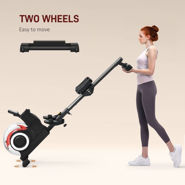 SPORTNOW Foldable Water Rowing Machine with Wheels and LCD Monitor, Black - Image 6