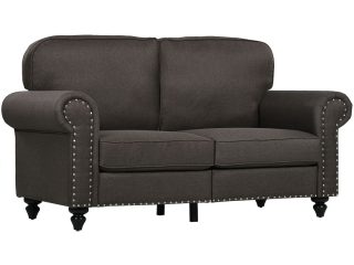 HOMCOM 2 Seater Sofa for Living Room, with Nailhead Trim, Dark Brown