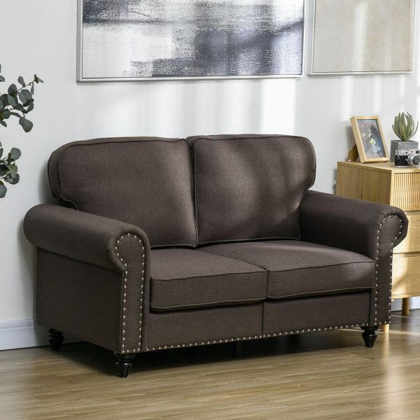 HOMCOM 2 Seater Sofa for Living Room, with Nailhead Trim, Dark Brown - Image 2