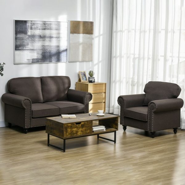HOMCOM 2 Seater Sofa for Living Room, with Nailhead Trim, Dark Brown - Image 7