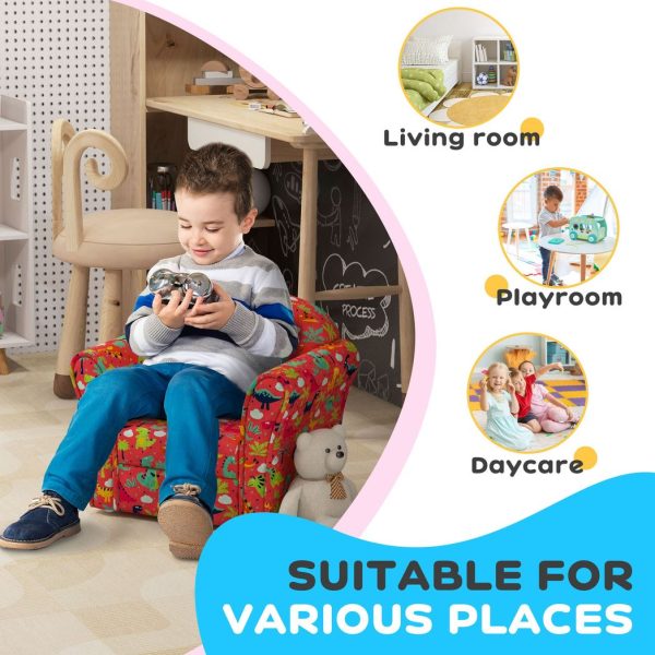 AIYAPLAY Kids Sofa Chair with Dinosaur Design for Bedroom, Playroom, Red - Image 6