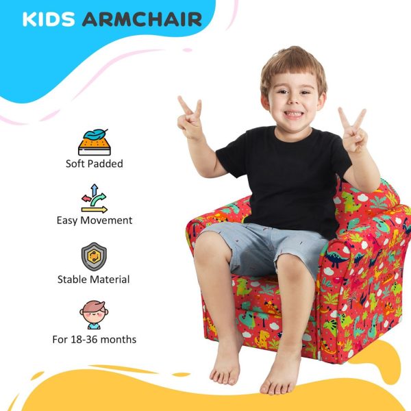 AIYAPLAY Kids Sofa Chair with Dinosaur Design for Bedroom, Playroom, Red - Image 7